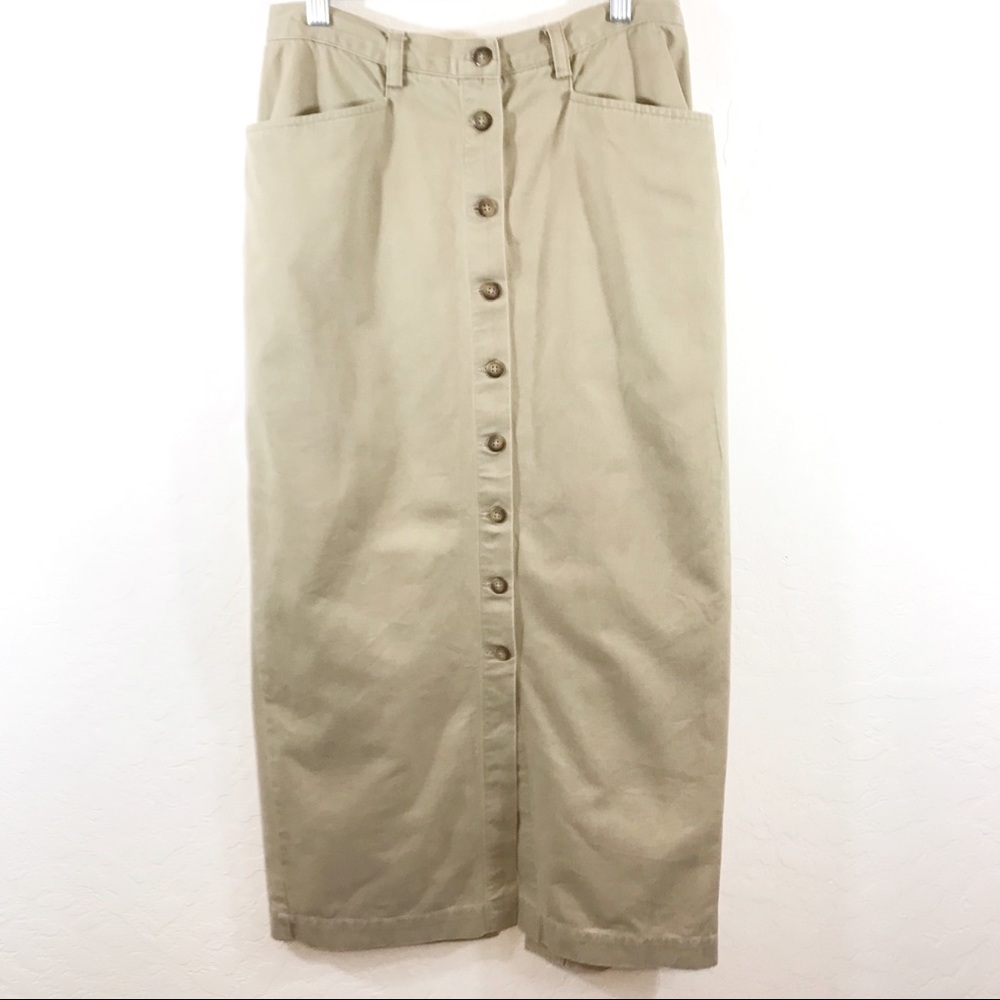 Brooks Brothers Tan Cotton Button Front Maxi Skirt